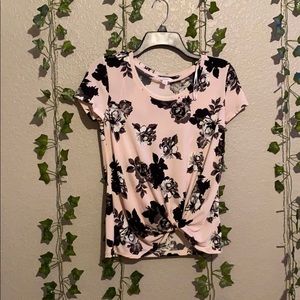 Pink and black floral blouse